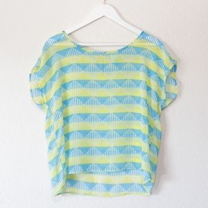 h.i.p. Blue and Yellow Sheer Boxy Blouse